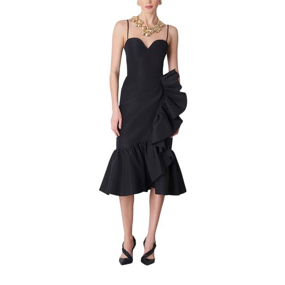 Carolina Herrera Size 2 Black Sweetheart Silk Ruffle Cocktail Dress Italy G1-1